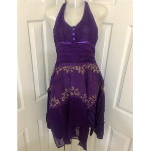 Boho Halter V-Neck Asymmetrical Handkerchief Dress